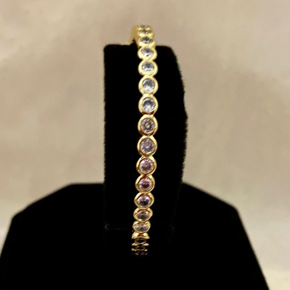 💖 Blue Sapphire and Crystal CZ's, Gold Bracelet /B47 - Picture 6 of 6